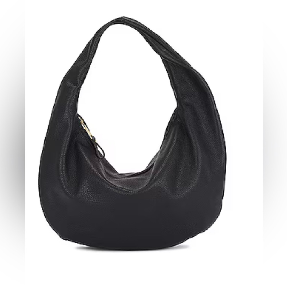 Flattered hobo shoulder bag black pebbled leather Revolve gold zipper - Picture 2 of 5